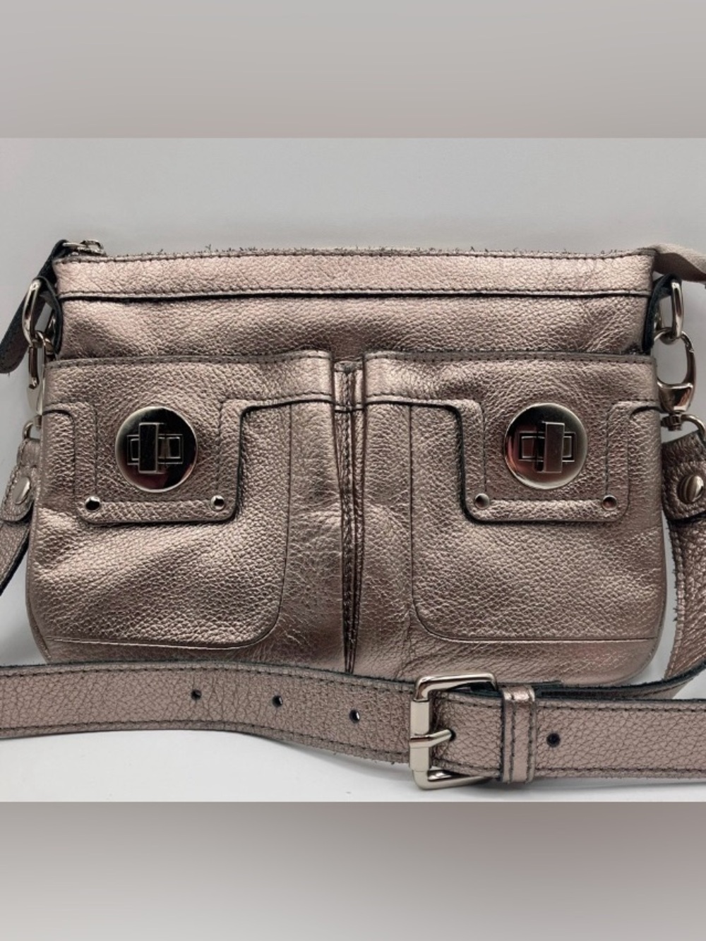 SILVER METALLIC LEATHER GENUINE CROSSBODY BAG 10 X 7